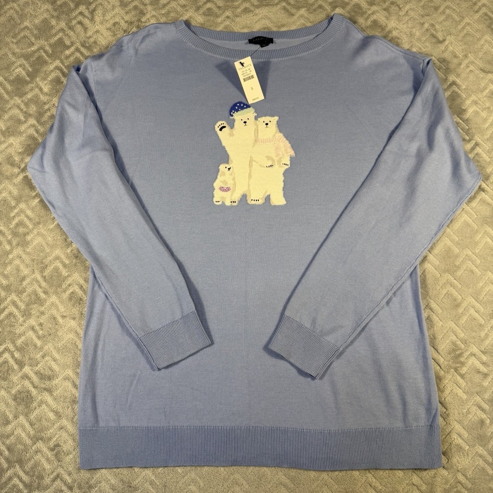 Talbots Women's Sweater Small Periwinkle‎ Blue Polar Bear Family New with Tags